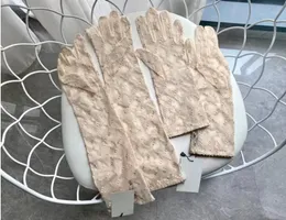 Fashion Embroidery designer Five Fingers Gloves Elegant Women Beige Mittens Wedding Engagement Retro Lace Ornaments Female Glove