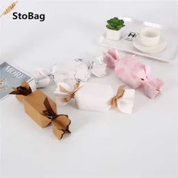 StoBag 20pcs 21*5.5*5.5cm Candy Shape Paper Box Wedding DIY Gift Packaging Cookies Biscuit Specially With Ribbon Child Favor 210602