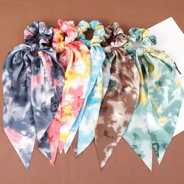 2021グラデーションリボンヘアバンド腸髪サークルエスニックスタイルスリックプリントScrunchie Ponytailホルダーミックスカラーヘッドウェアガールズヘアアクセサリー