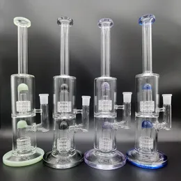 12.6inchs Straight Hookah Dual Double Matrix Percolator Oil Dab Rigs Bongs With 14mm Male Bowl 4 Colour Splash Guard Water Pipes