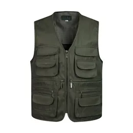 Men Multi-Pocket Classic Waistcoat Male Sleeveless Unloading Solid Coat Work Vest Pographer Tactical Mesh Vest Jacket 211104