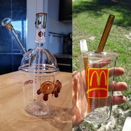 В наличии 8,6-дюймовые 8-дюймовые двухтипные стеклянные бонги McDonald's с черепаховой чашкой, 14,4 мм, мужская чаша