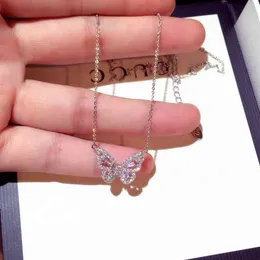 Women Elegant Custom Gold Silver Plating Zinc Alloy Cubic Zirconia Crystal Rhinestone Stainless Steel Butterfly Necklaces