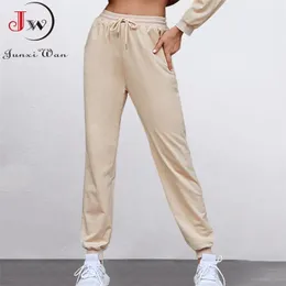 Kvinnor Casual Sportbyxor Vår Höst Solid Loose Lose-up Långtröjor Sweatpants Kvinna Running Pantalones Mujer 211112