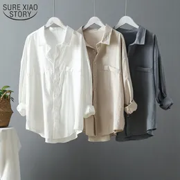 Сплошной цвет одиночной грудью блузка женщины осень с длинным рукавом свободные женские рубашки корейский офис леди стиль ткань 6803 210508