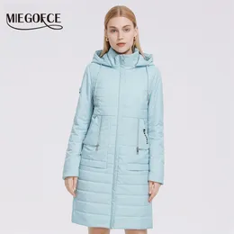Miegofce 컬렉션 자켓 여성 무릎 길이 고품질 디자인 파카 지퍼 퀼트 코트 210923