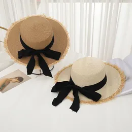 Basker kvinnor sommarsolhatt med stora randen damer raffia halm frans stora strandhattar f￶r semester sombrero hombre verano vikbar