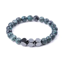 Lover 8mm Buddha Imitated African Turquoise stone Bracelet Handmade hematite beads Bracelets Summer Men Women Jewelry gift