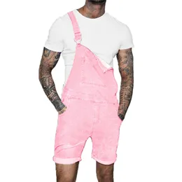 Pink Denim Overall Shorts for Men Fashion Hip Hop Streetwear Mens Jeans Plus Size Short Jean Jumpsuits 210716