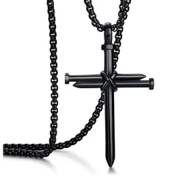 Black 18-28 Inch Rolo Chain Stainless Steel Nail Cross Pendant Necklace Christian Jewelry Religious Gift for Men Boys Women