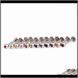 Labret ، Drop Delivery 2021 Labret Ring Percing Percing Stud Crystal Gem Stone Fashion Jewelry 316L Stainless Steel 16g 6mm 8mm 10mm Bar Ear