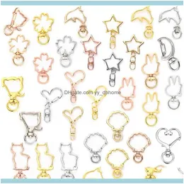 Key Rings Jewelry10Pcs Gold Snap Hook Keychain Lobster Clasp Hooks Hollow Heart Animal Ring Chain For Diy Jewelry Making Aessories Drop Deli