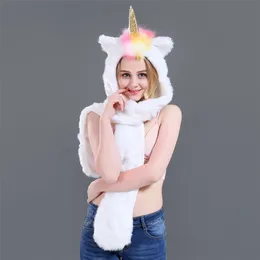Animal Hat Stage Scarf Glove Integrated Suit Imitation Fur Unicorn 211213
