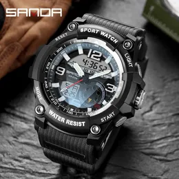 Sanda Mäns Klocka Utomhussporter 50m Vattentät Quartz Klockkalender Lysande LED Digital Electronic Watch Relgio Masculino G1022