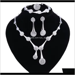 Armband droppleverans 2021 afrikanska pärlor smycken kristall bröllop halsband örhängen ring set kvinnor klädtillbehör brud smycken set