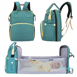 Grande múmia sacos de fraldas maternidade com cama dobrável para o bebê viagem ao ar livre mochila para a mãe mudando carrinho de fraldas bolsa 2508