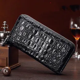 Portfele 100% Crocodile Skórzane Torebka Męskie Długi Portfel Biznesowy Zipper Back Clip Bag Men