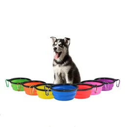 Fällbar hundskål Silikonvalp Portable Pet Feeding Skålar med Klättring Spänne Hundar Tillbehör 8 färger ZWL437