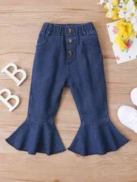 Baby Fake Button Raw Trim Flare Leg Jeans SHE