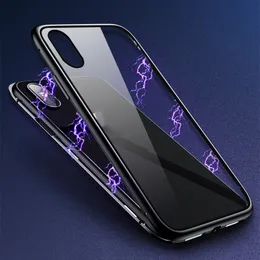 iPhone 6 6S 7 8 Plus XR XS MAX用磁気吸着金属フレーム強化ガラスバックマグネットケースカバー