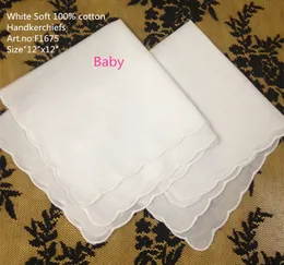 ノベルティユニセックス児童ハンカチ60PCS / LOT12X12「白い綿のハンカチ刺繍入りスカラップハンカッキー