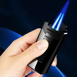 Yeni Metal Rüzgar Geçirmez Çift Yangın Torch Tütün Puro Çakmaklar Jet Gaz Bütan Şişme Sigaralar Çakmak Hediye Özel Promosyon Gadget Erkekler için
