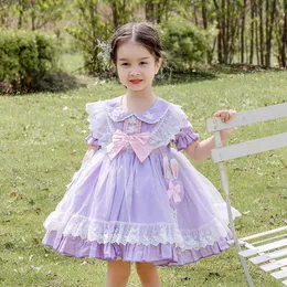 Lato Dziewczynki Hiszpańskie Suknie Dziewczyna Lolita Purple Fioletowa Sukienka Niemowląt Bilowy Suknie Dzieci Boutique Frocks 210615