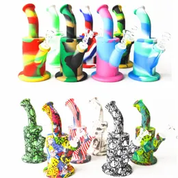 2021 Impresso 8,5 polegadas Silicone Bong Duas Peças Pequenas tubo de água de silicone de bolha pequena com tigela de vidro 14mm