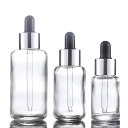 Clear Glass Essential Oil Perfume Bottle 30ml 50ml 100ml Pipette Dropper Flaskor med Silver Cap Partihandel