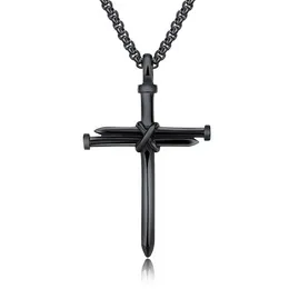 Fashion Stainless Steel Mens Christian Religious Nail Jewelry, Wholesale Gold Plated Jesus Cross Pendant Necklace for Men/