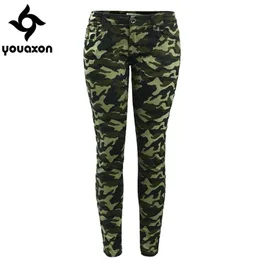 Youaxon kvinnor s-xxxxxl plus storlek chic camo armé grön skinny jeans för kvinnor femme kamouflage beskurna penna byxor 210809