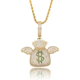 Pendant Necklaces Iced Out Chain Flying Money Bag Men's Gold Silver Color Necklace Bling Zirconia Simulated Diamond Hip Hop Jewelry Gifts