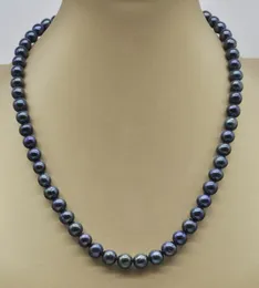 Chokers habitoo 18 cali naturalny czarny czarny 8-9 mm słodkowodny naszyjnik perłowy biżuteria