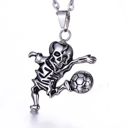 Fashion Cute Little Devil Playing Soccer Football Necklace Pendant Stainless Steel Men's Kids Retro Skull Skeleton Charm Jewelry for Women Lady