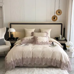 Sängkläder sätter elegant fransk spets prinsessa broderi set 100s egyptisk bomull täcke / duvet täcker sängkläder kudde fodral sängkläder