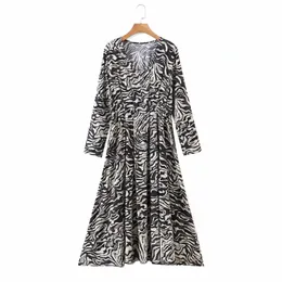 Vintage Woman V Neck Zebra Print Cotton Dress Spring Fashion Ladies Drapped Long Es Kvinnlig Elegant Holiday 210515