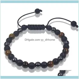 Link, Jewelrylink, Bracciale intrecciato in ematite con occhio di tigre 6mm Bracciali regolabili con perline in pietra smerigliata nera da uomo all'ingrosso Tr1051 D