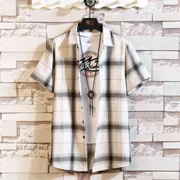 Brand Summer Men's Plaid BLACK WHITE Shirt Fashion Short Sleeve Casual Shirts Plus Asian SIZE M-4XL 5XL 210705