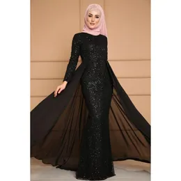 Ethnic Clothing 2021 Women Muslim Fishtail Dress Long Sleeve Islamic Clother Slim Fit Noble Abaya Sequin Elegant Formal Dresses Malaysia Mor