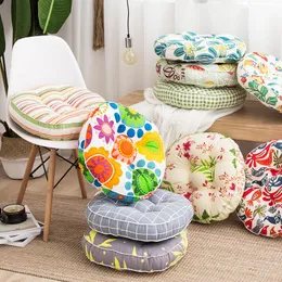 Cushion/Decorative Pillow Pastoral-Style Round Thicken Cushion Home Floor Soft Pad Square Cotton Canvas Flower Pattern Seat Chair Back