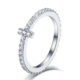 Bröllopsringar Amazon Jewelry S925 Sterling Silver Ring Women's Simple Fashion T-formade kors pekfinger full av diamanter