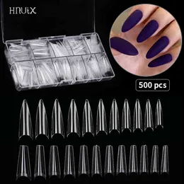Hnuix 500 Sztuk Fałszywe Ultra cienkie samoorskie paznokcie C ARC Szlifowanie Mieszane Przezroczyste Natural Half Sticking Gloving Extension