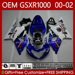 OEM Zestaw do ciała do SUZUKI GSXR 1000 CC GSXR-1000 01-02 Korki 62NO.10 GSXR1000 K2 1000CC 2001 2002 2002 2002 GSX-R1000 GSX R1000 00 01 02 Wtryskiwanie Formy Formy Blue Stock