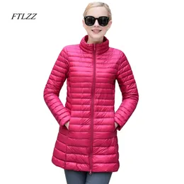 Winter Women Down Jacket Fashion Slim Medium Long Stand Collar Ultra Light Duck Ladies Parka 210430