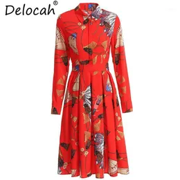 Delocah 2021 Abito da donna Primavera Estate Runway Fashion Manica lunga drappeggiato con stampa animalier Elegante da vacanza per donna Abiti vintage1