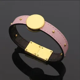 Mode titan stål tennis smycken populära runda märke gammal blomma hud multi nagel armband svart röd rosa färg läder armband