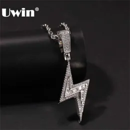 UWIN Silver Color Iced Bolt Necklaces Fashion CZ Pendant Lightning Pendants Jewelry Mens Hiphop Chains Drop 210929