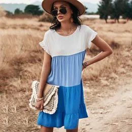 Sommer Vintage Mini Casual Kleider für Frauen Sommer Farbblock lose Kleid Damen Rüschen A-Linie kurzes Kleid Vestido 210514