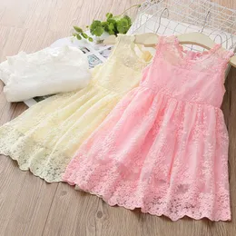 Summer 90 100cm 2 3 Years 18M 24M 36M Child Prom Cute Embroidery Floral Tank Lace Sundress Dresses For Kids Girl 210529