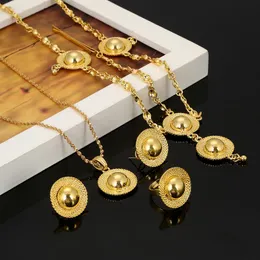 Earrings & Necklace Ethiopian Gold Color Habesha Pendant Necklaces Ring Bangles African Wedding Jewelry Sets